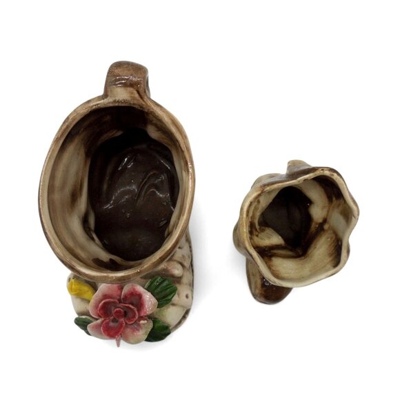 CAPODIMONTE Italian Ceramic Figurine Small Boot Planter Set of 2 Italy Vintage - Picture 5 of 11